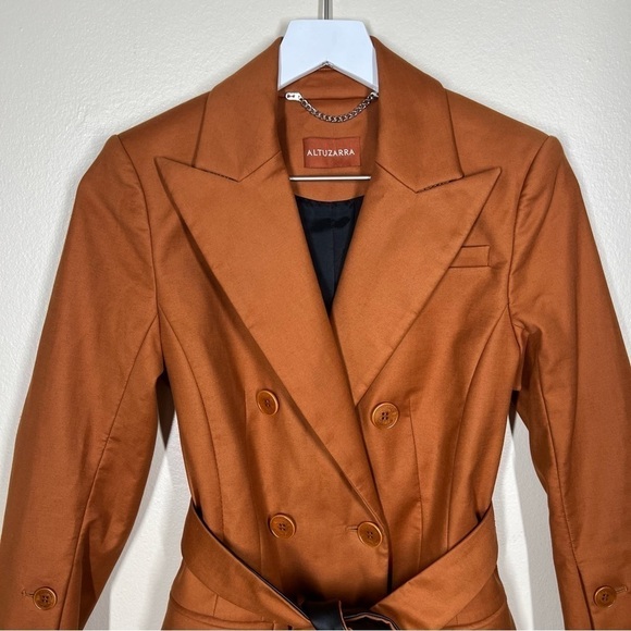 Altuzarra Olivisi Double Breasted Cottom Blend Jacket Belted Blazer Nutmeg - Picture 6 of 16